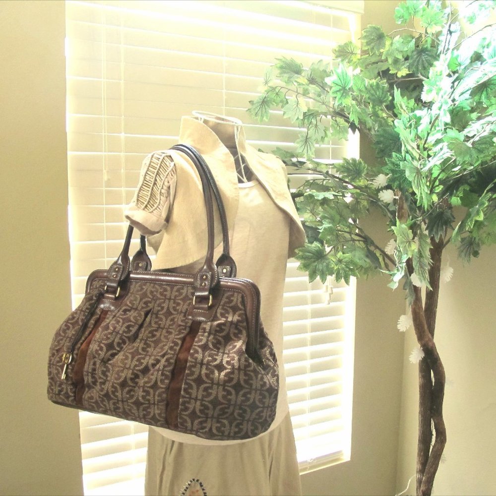 Fossil Monogram Carpet Bag w/Genuine Leather